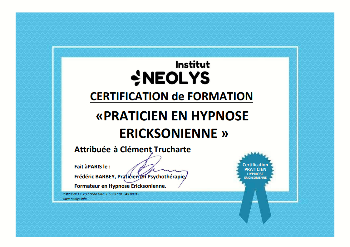 Certification praticien en hypnose ericksonienne