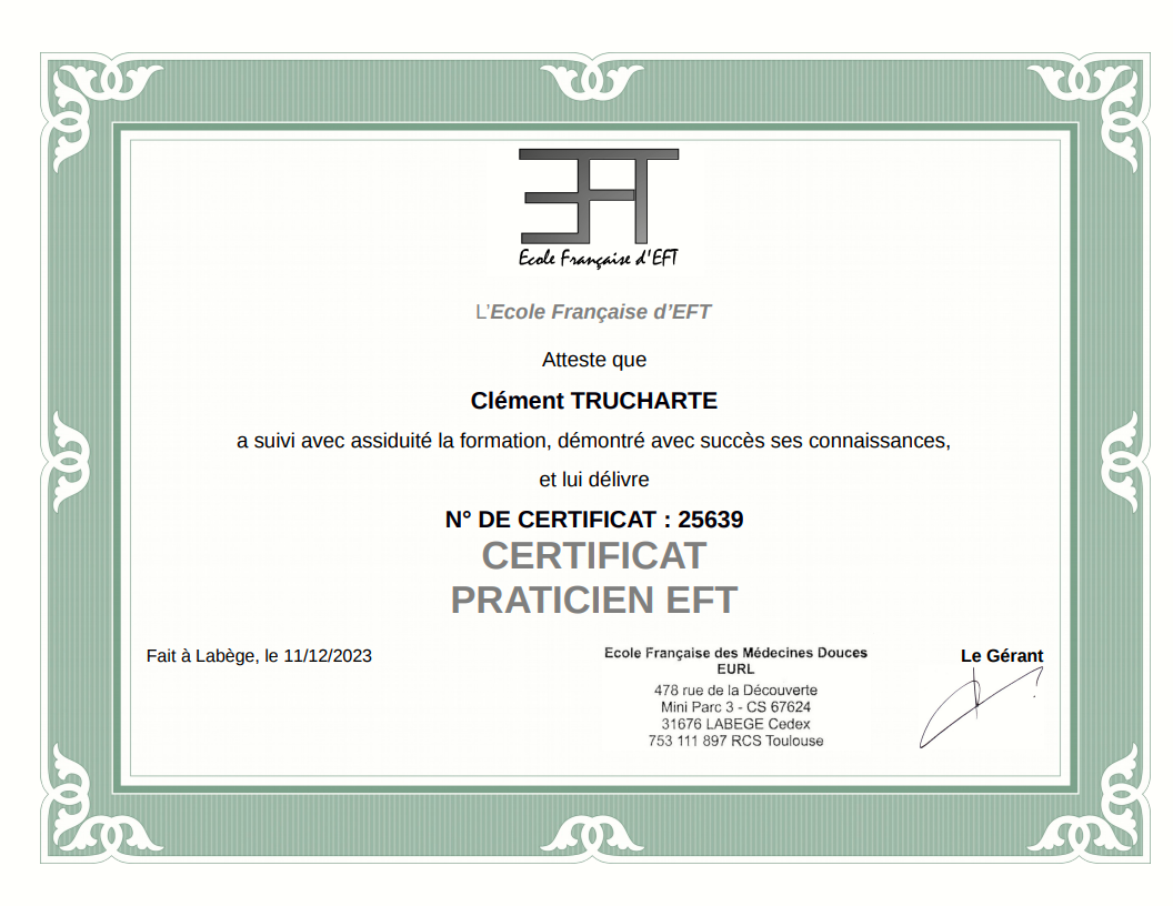 Certificat praticien en EFT